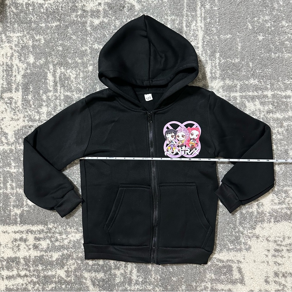 Kpop Demon Hunters Huntrix Zip Hoodie Kids Sweatshirt Girl Boy Jacket Black 120 - Picture 2 of 5